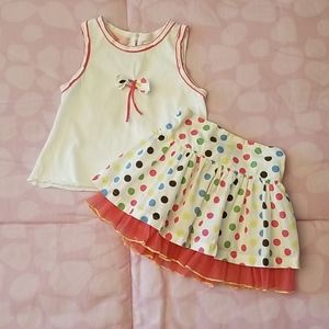 Baby Beetle Baby Girl White Tank & Polka Dot Skirt